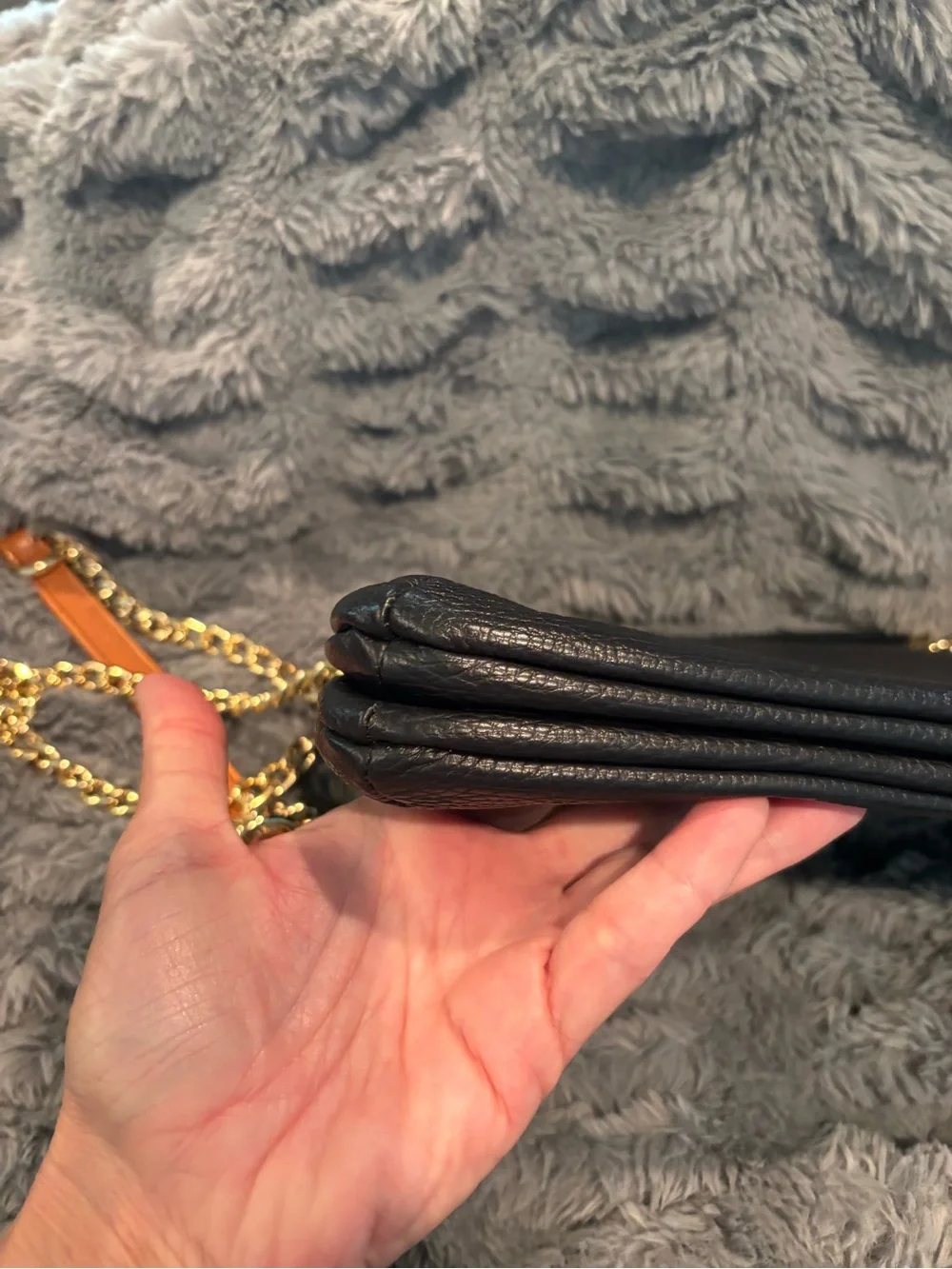 Valentina Black Leather Crossbody Bag with Gold Chain